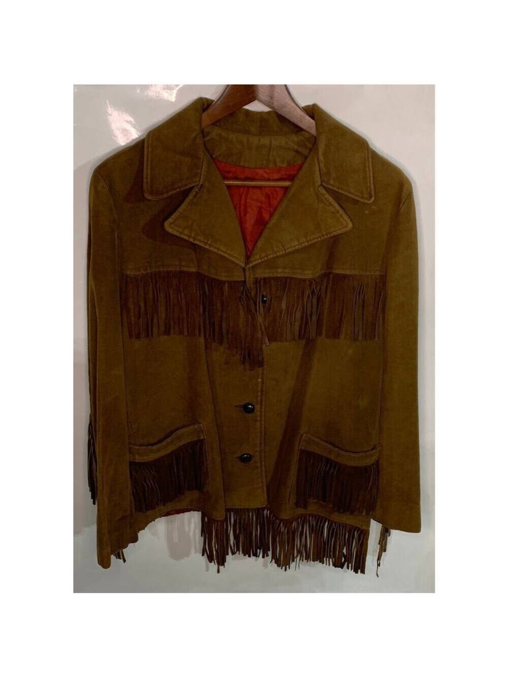 Western vintage brown jacket microsuede with real suede fringe sz 14 - Picture 3 of 5